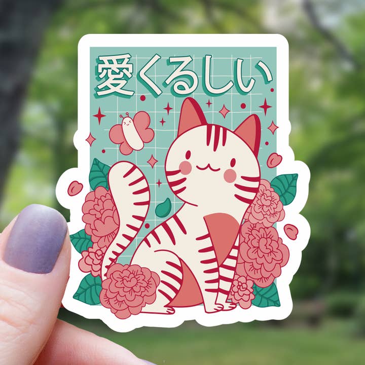 Kawaii Roses Cat Kanji Sticker - 3" for wholesale by Mimic Gaming Co