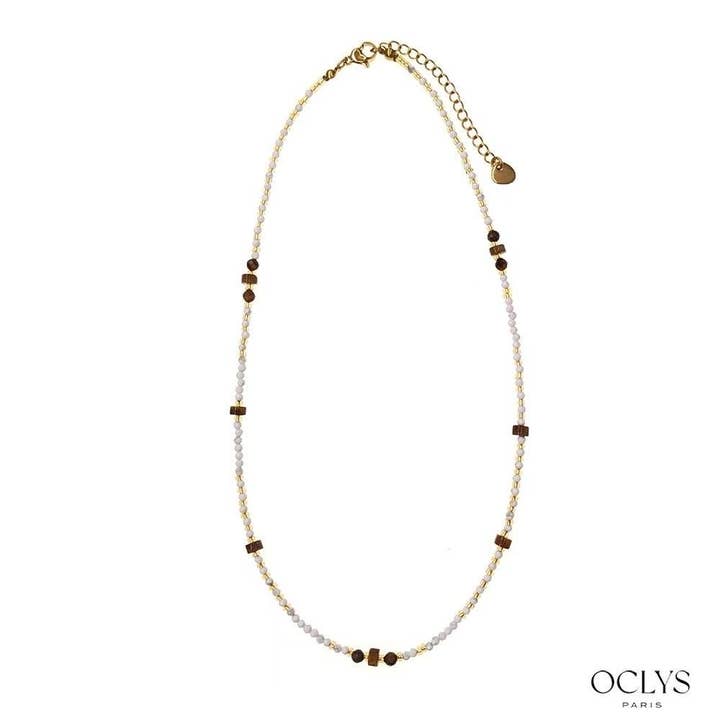Oclys - Wholesale Beaded/Pearl Necklace - White natural stone necklace with gold stainless steel Vivi1