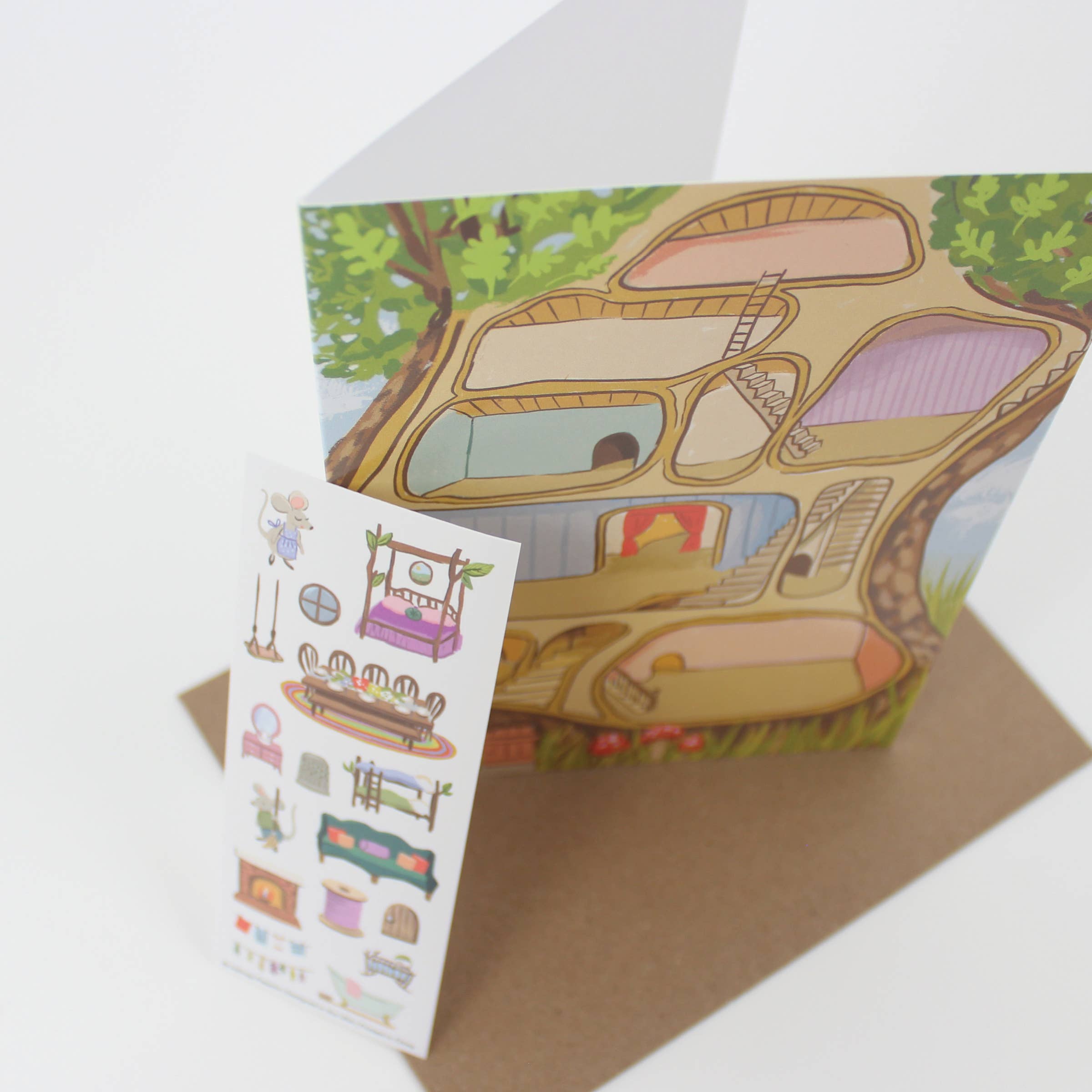 Inklings Paperie - Wholesale Everyday Greeting Card - Sticker Scene Card - Mouse House9