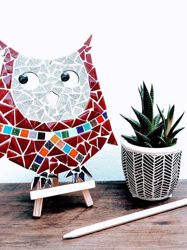 Owl with scarf DIY Mosaic Kit, Craft box for wholesale by Montet Designs