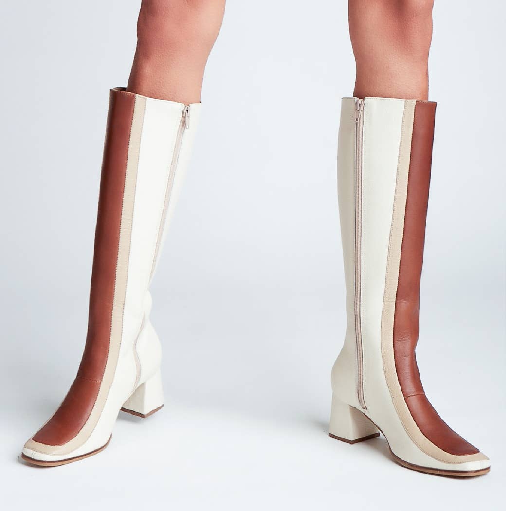 Revival knee high boots ivory leather women's shoes for wholesale on Faire10