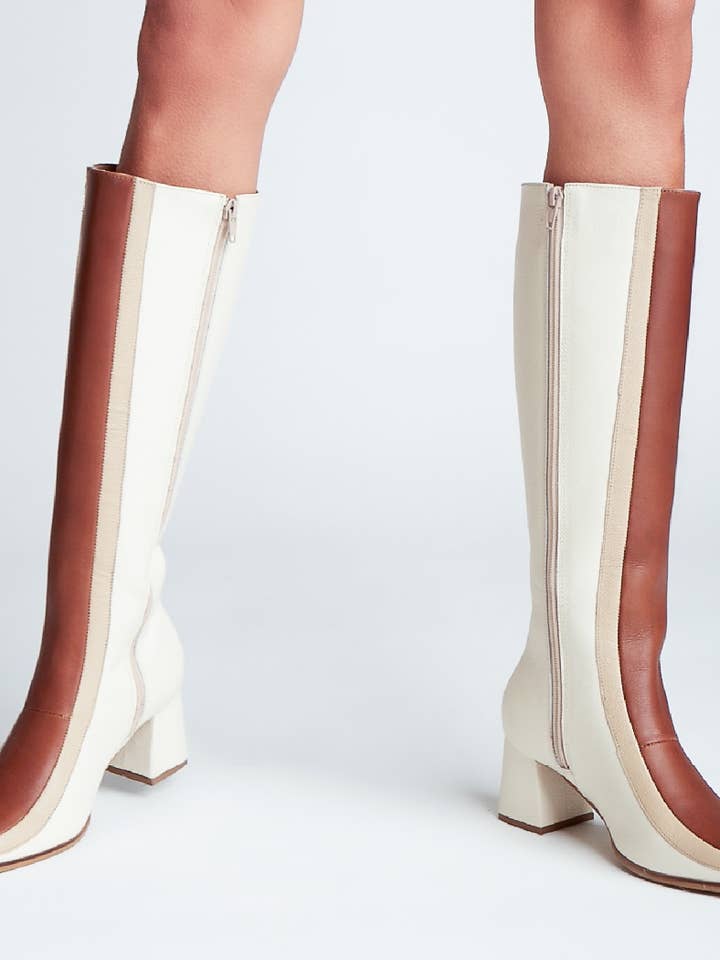 Revival knee high boots ivory leather women's shoes for wholesale on Faire10