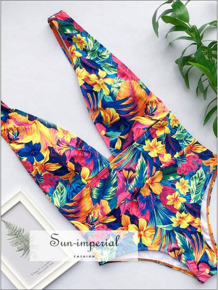 Sun Imperial - Wholesale One Piece Swimsuit - Women's - Women Floral Multi Color One Piece Swimsuit With Deep V Cut3