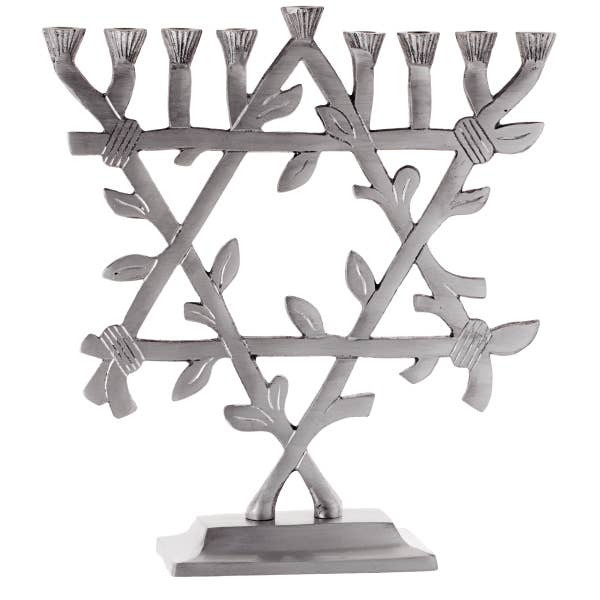 Menorah Standing With Star Of David Matt Silver 9" for wholesale by A&M Judaica And Gifts