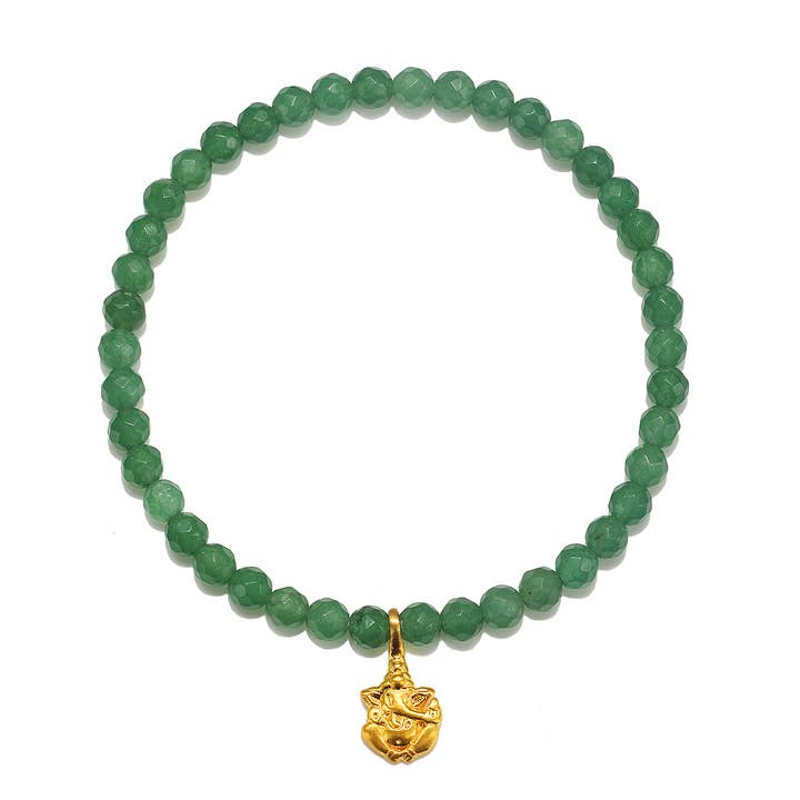 Bracelet extensible Ganesha Jade Taiwan 4 mm pour la vente par Satya Jewelry
