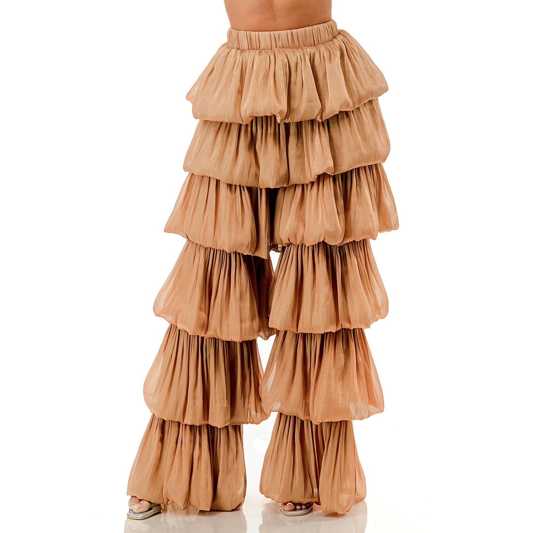 DORCAS - Wholesale Pants - Women's - Plus Size Bubble Hem Tiered Ruffled Organza Pants6