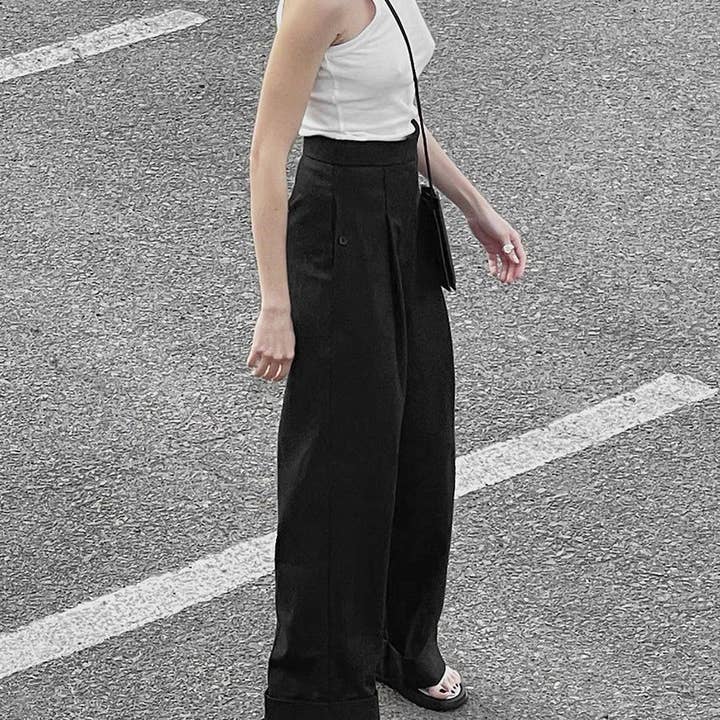 Marayn - Wholesale Pants - Women's - Black WideLeg Trousers High Waist Flowy Modern Fit20