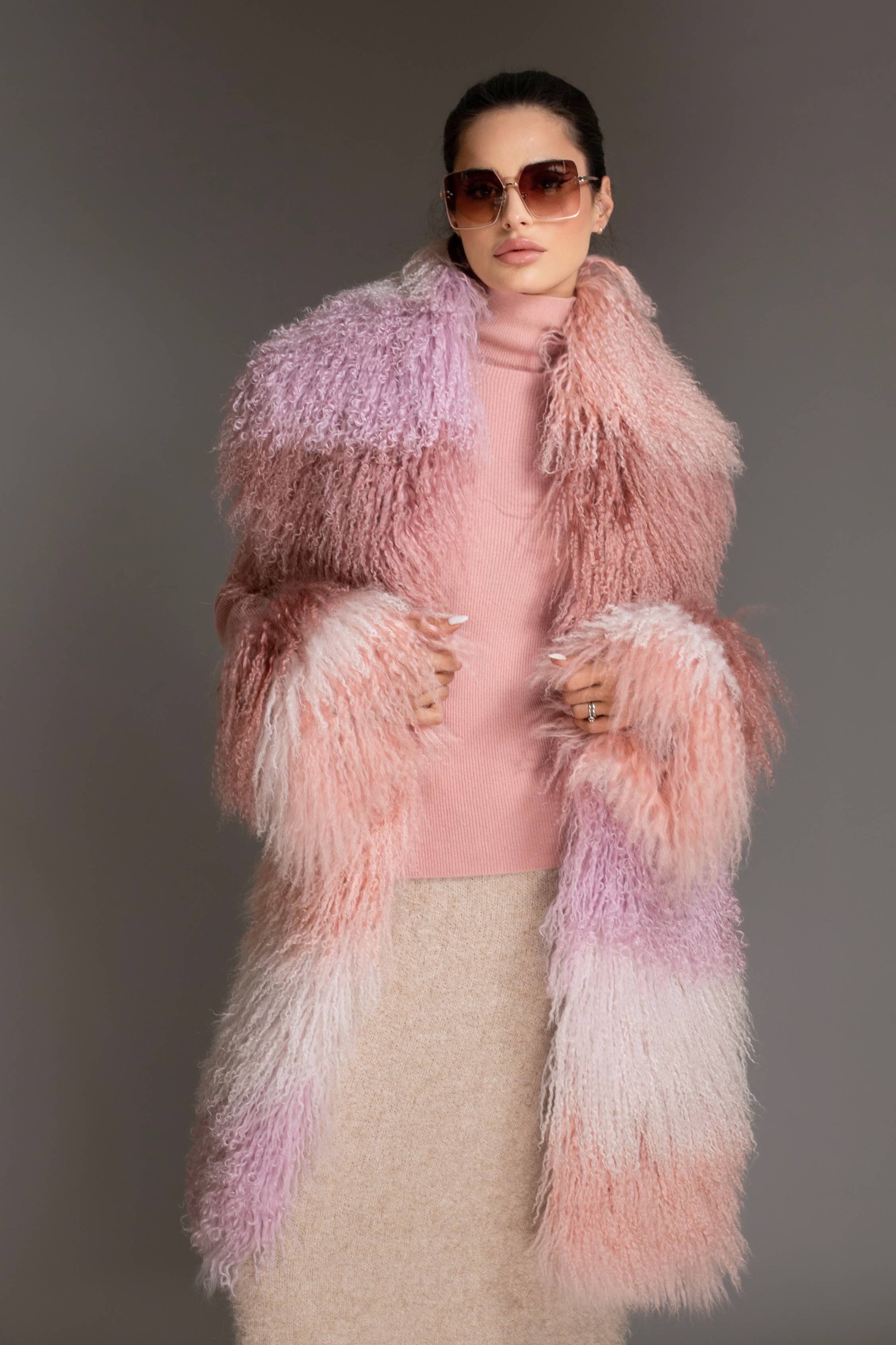 Nuvula – Großhandel Schal – Damen – Rosa Ombre Mongolische Geschorene Wollschal-Schal1