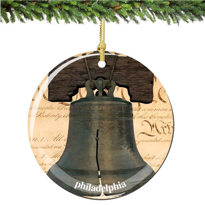 Liberty Bell porseleinen kerstornament voor wholesale door City Souvenirs