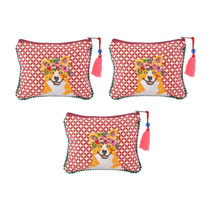 3MXPC326_PKGR set/3 HONDENKWASTJE CORGIE POUCH 6x8 voor wholesale door Karma Living