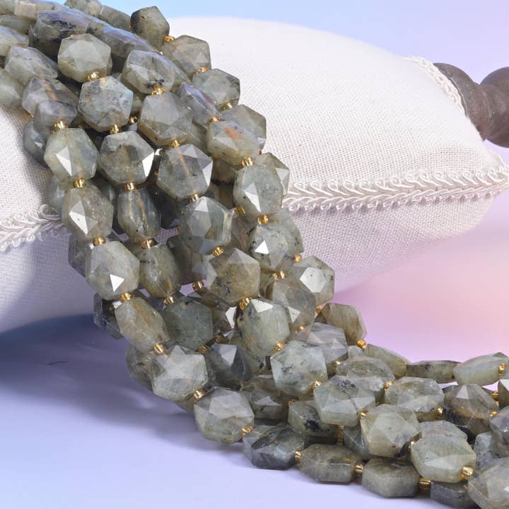 Gray Labradorite Flat Faceted Hexagon Beads Size 12mm Jewelry Making 15.5 Inch Strand for wholesale by Mycrazycrystal