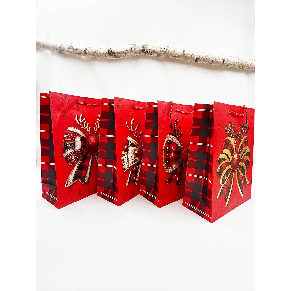 MIX COLOR Glitter Christmas Bow Design Paper Gift Bag for wholesale on Faire3