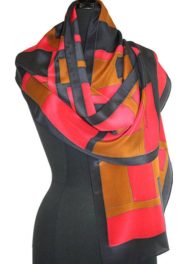 Kavita - Wholesale Scarf - Women's - HANDPAINTED SILK GEOMETRIC SCARVES3