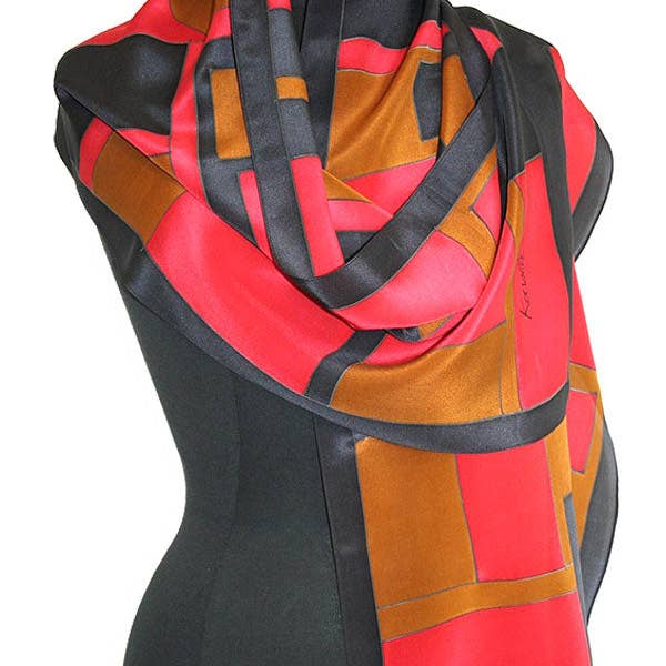 Kavita - Wholesale Scarf - Women's - HANDPAINTED SILK GEOMETRIC SCARVES3