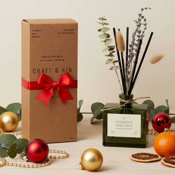 Craft & Kin - Wholesale Reed Diffuser - Green Glass Reed Diffuser with Flowers33