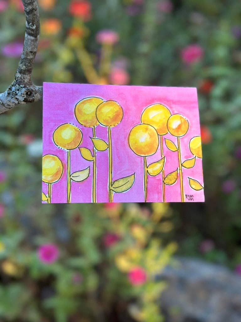 Nan Van Art - Wholesale Everyday Greeting Card - Round Yellow Fun Flowers1