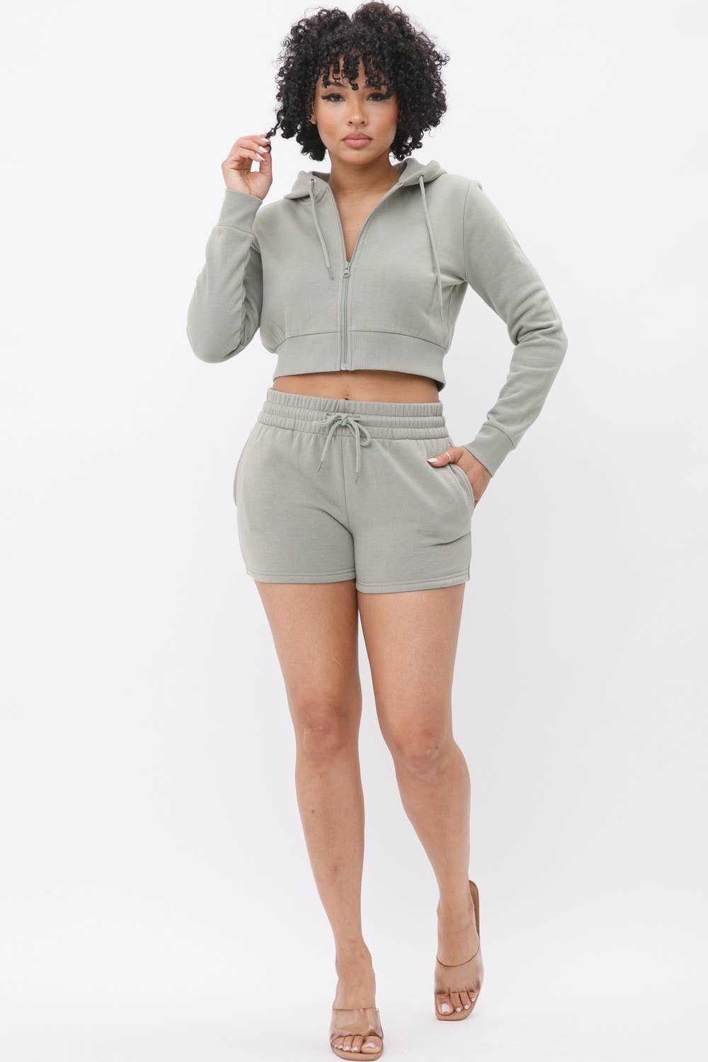 Boswell - Wholesale Lounge Set - Women's - French Terry Hoodie and Short Set With Pockets10
