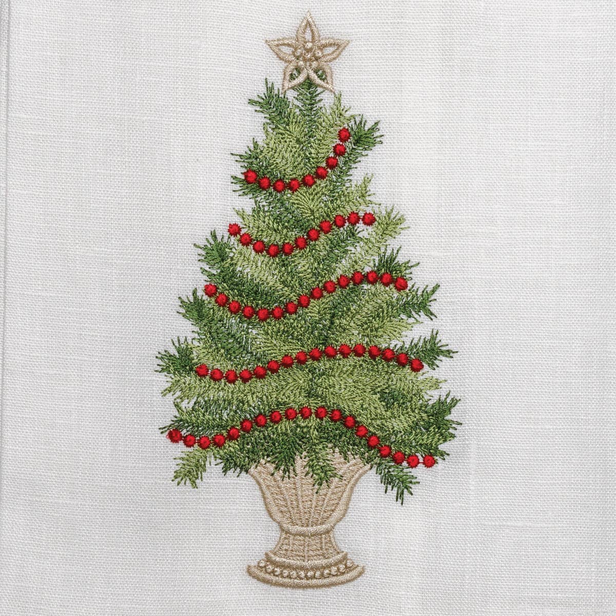 Arte Italica & Crown Linen Designs - Venta al por mayor Paños de cocina - Toalla de lino con forma de árbol de Navidad con ribetes - Navidad1