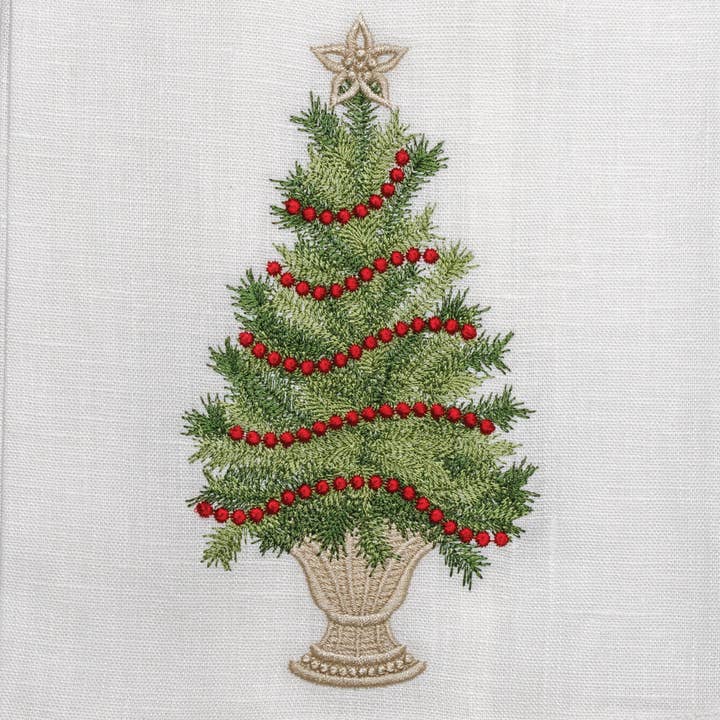 Arte Italica & Crown Linen Designs - Wholesale Tea Towel - Christmas Tree with Trim Linen Towel - Christmas1