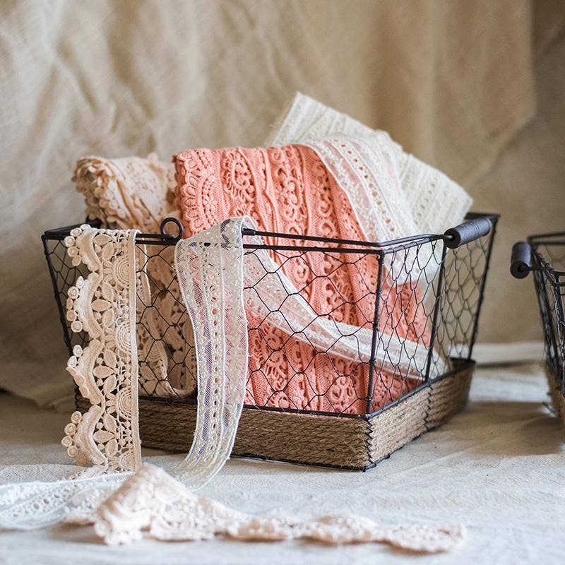 Rustic Reach - Vente Paniers - Panier de transport en fil métallique avec fond en corde de chanvre rectangulaire2