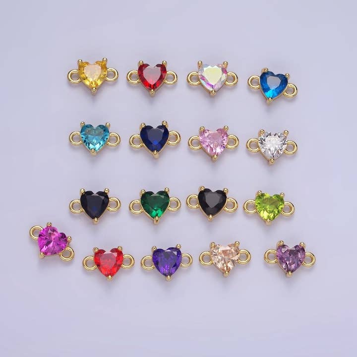 14K Gold Filled 7mm Cubic Zirconia CZ Heart Connector | G314 - G322 for wholesale by Aim Eternal