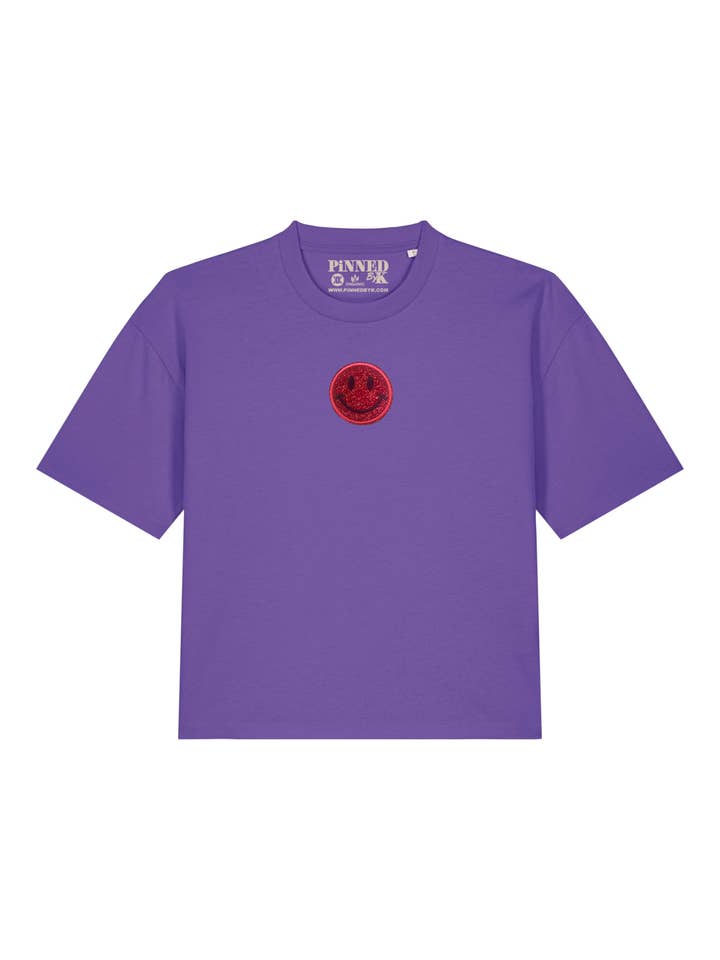 T-shirt squadrata 3D Smiley Rosso Glitter - Viola per la vendita all'ingrosso da parte di PINNED by K