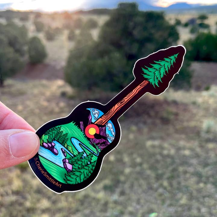 CherieSmittleArt - Wholesale Sticker - Idaho Springs CO Guitar Tree Sticker, Guitar Sticker9