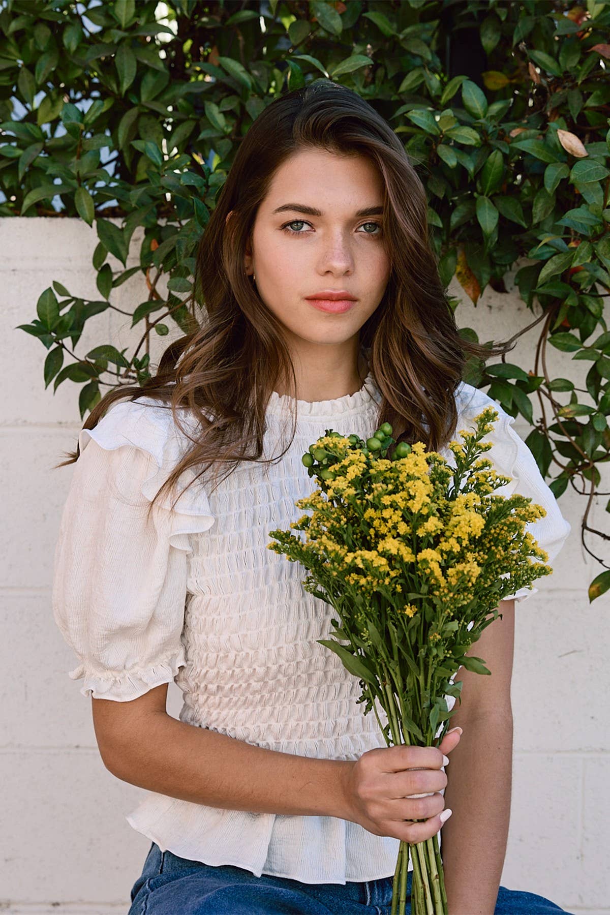 RAISONNEL - Wholesale Blouse - Women's - Linen Ruffle Smocking Blouse - RT10523