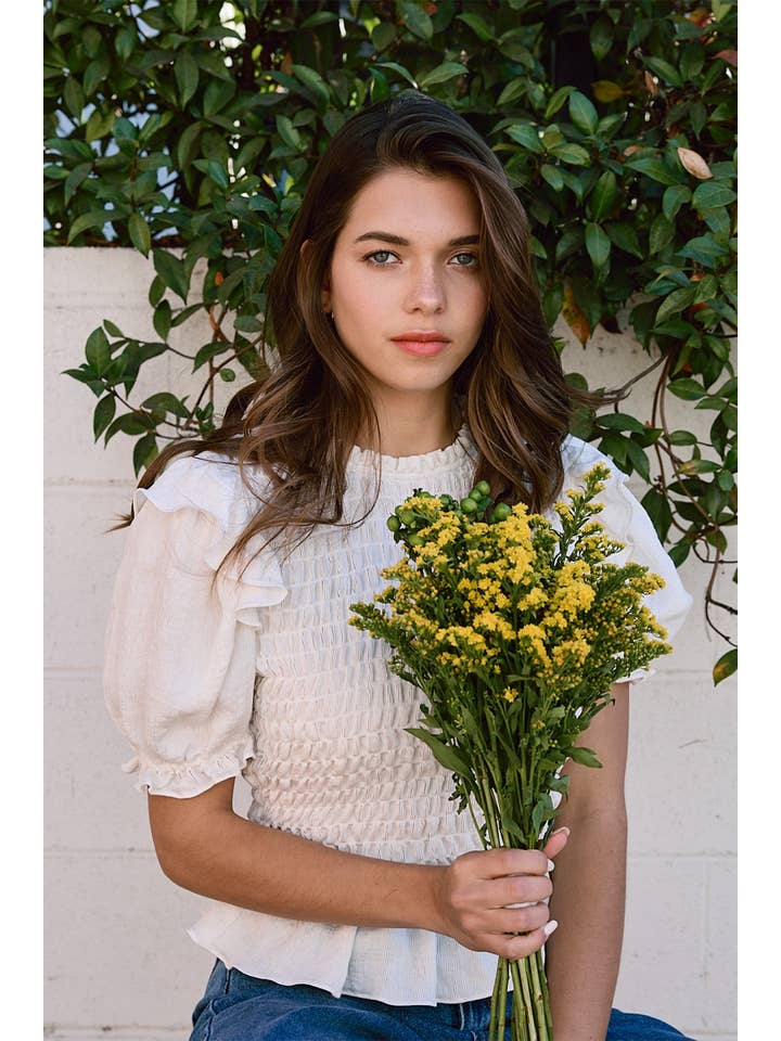 RAISONNEL - Wholesale Blouse - Women's - Linen Ruffle Smocking Blouse - RT10523