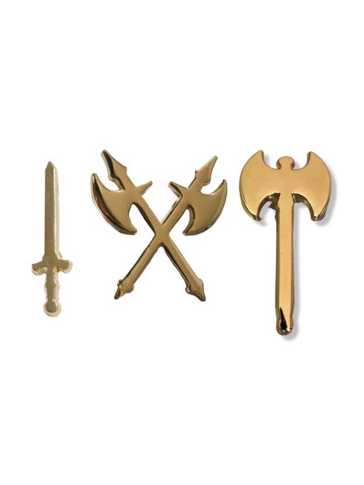 Medieval Weapon Set In Gold (Set of 3 Pins) for wholesale by Born Rad Shop
