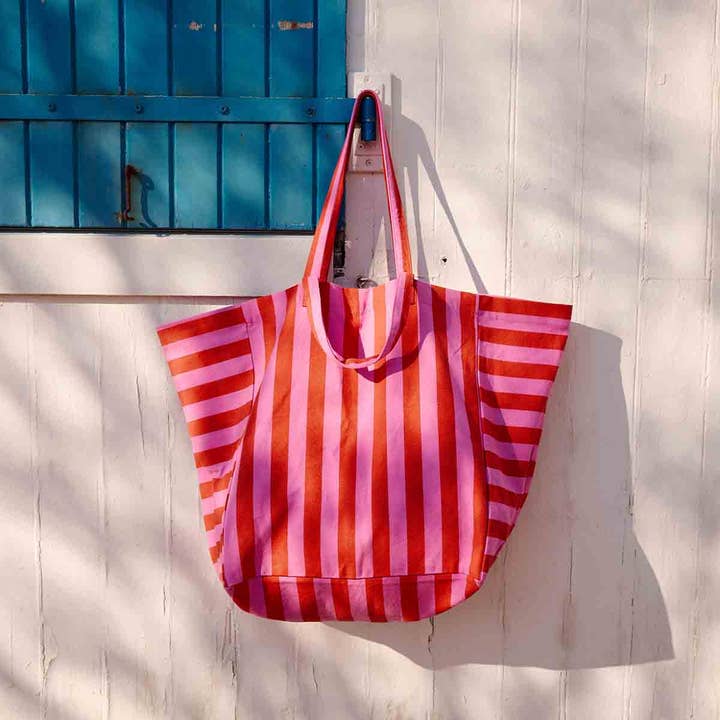ELISA TOTE BAG STRIPES ORCHID/ TOMATO for wholesale on Faire3