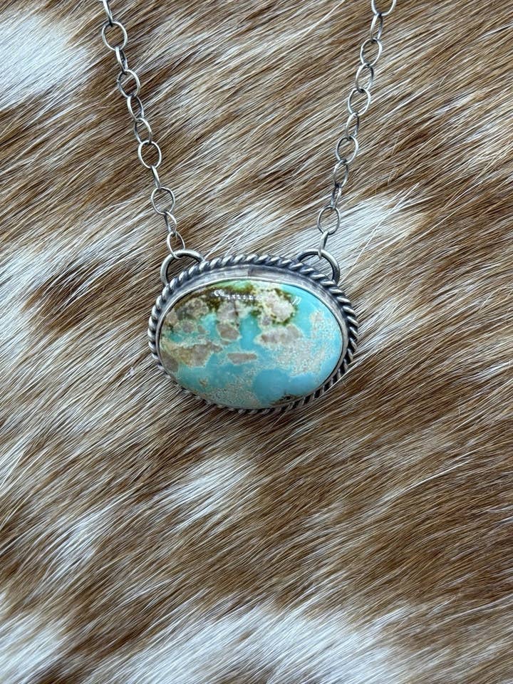 Native Navajo Handmade Sterling Silver Royston Turquoise Bar Necklace 18” for wholesale by Native City Jewelry