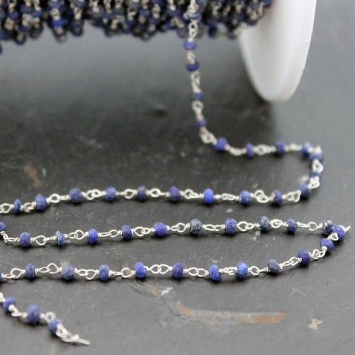 Cadena rosario - lapislázuli 1m - plata rodiada para venta al por mayor de Buganto
