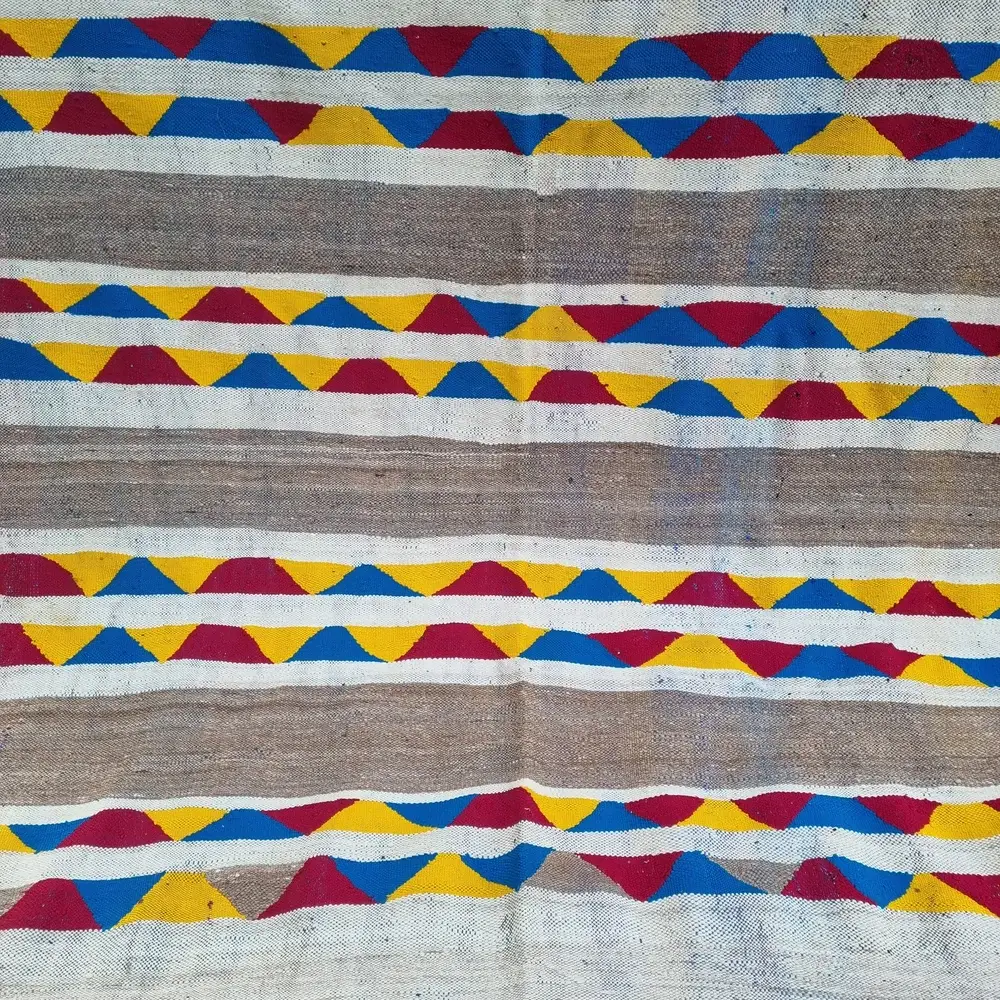 High crafty – wholesale Area rug – Vintage Moroccan Handwoven Kilim – Mustard, Blue & Red Strip3