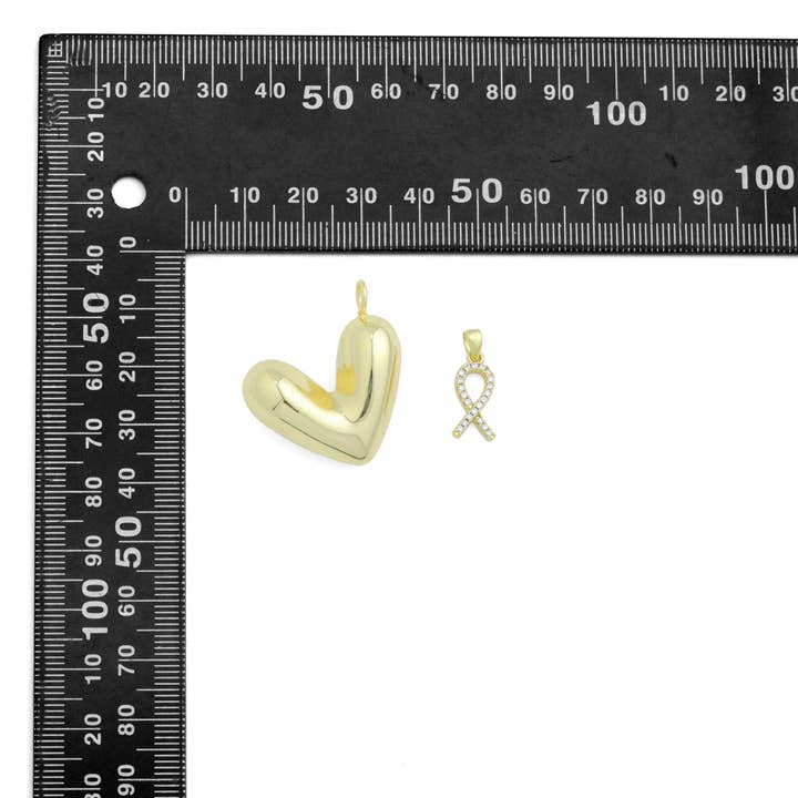 BestBeads&Beyond - Wholesale Individual Charm/Pendant - Puffy Gold Heart CZ Ribbon bow Charm Pendant, Sku#Y1044
