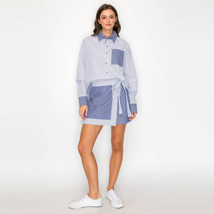 Saia-calção com riscas mistas Blue Breeze - LWP1404 por atacado de LoveWednesday