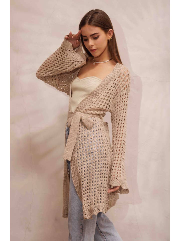 Endless Blu - Wholesale Cardigan - Women's - QWJ8377 Mesh Long Cardigan