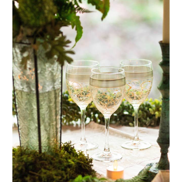 Golden Hill Studio - Wholesale Wine Glass - Celebration Streamers Wine Glasses1