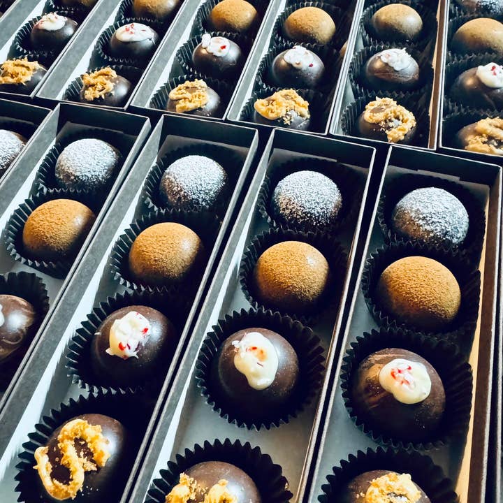 Burke Hollow Chocolate Co. - Wholesale Chocolate Box - VT Winter Collection Handcrafted Dark Chocolate Truffles