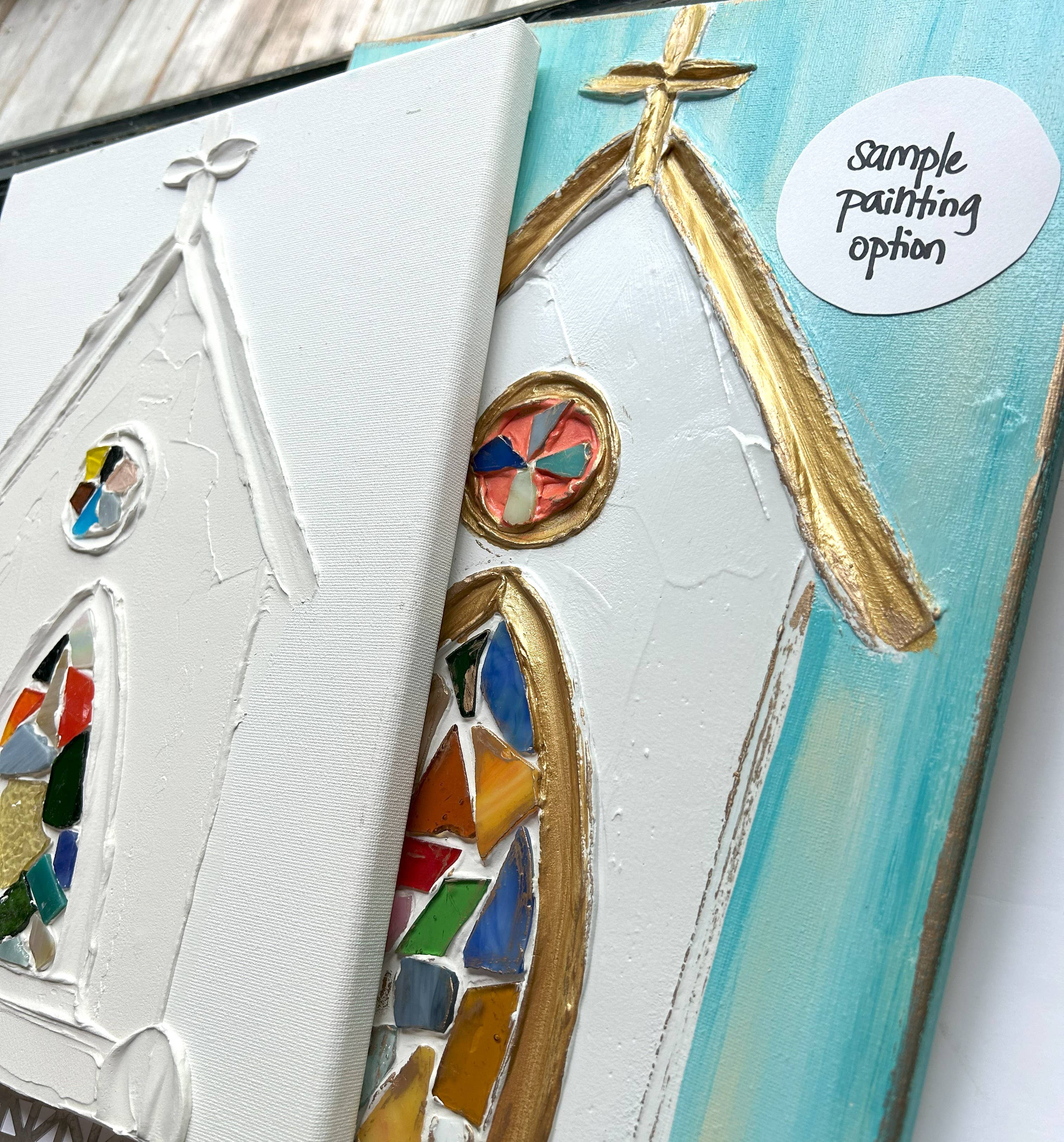 Coddiwomple - Wholesale DIY craft kit - Paint Your Own Canvas 8x10 church with stained glass2