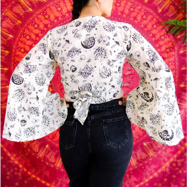 Karma Nepal Crafts - Wholesale Blouse - Women's - 3 Way Cotton Wrap Top with Mushroom Print1