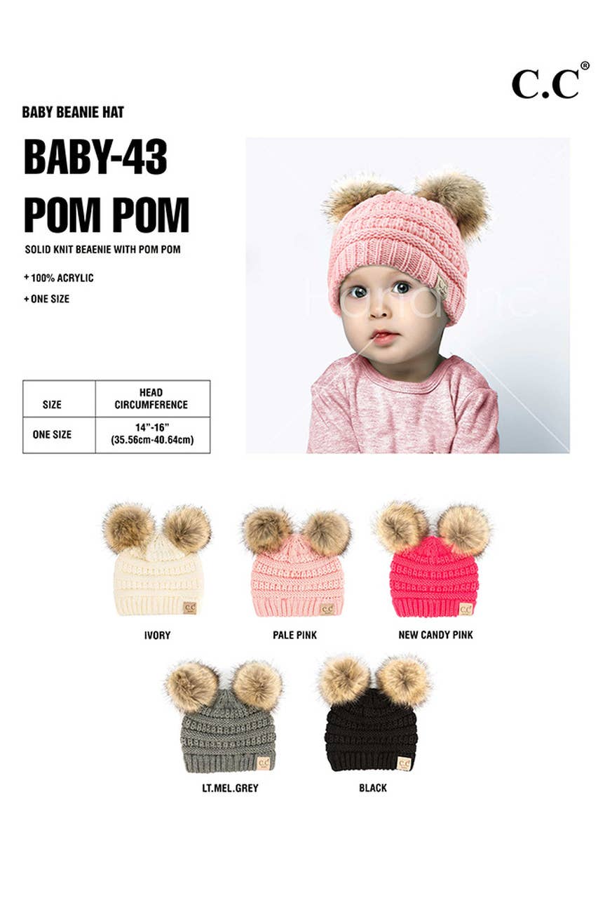 Hana – wholesale Mössa - Barn – C.C Solid Ribbed Baby Naturpäls Double Pom Pom Mössa6