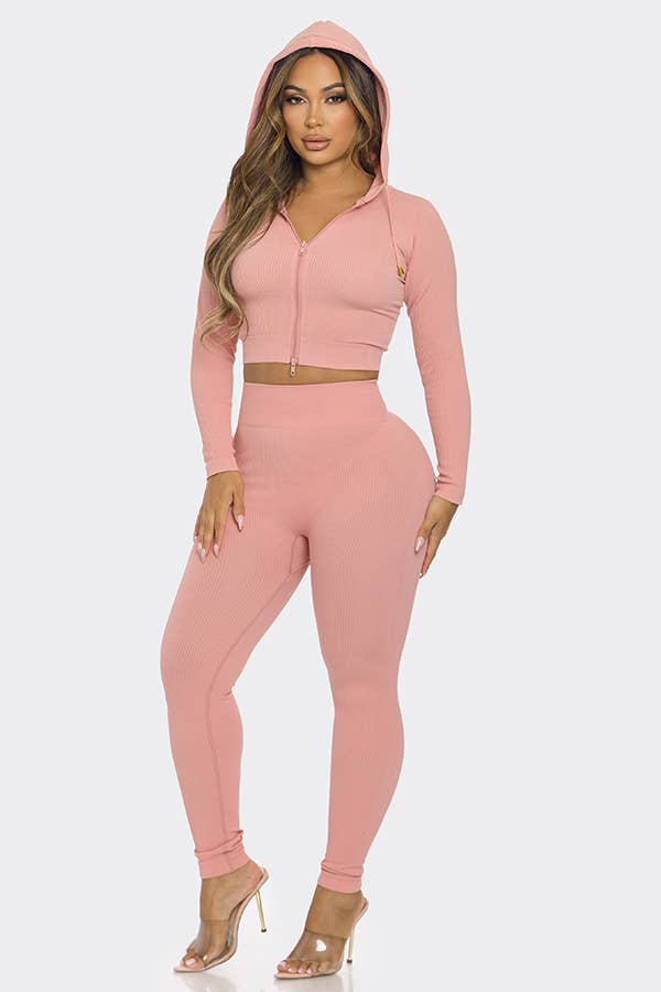 Lime All the Time – wholesale Top & pants set (NOT Loungewear) – Women's – 2 Pcs Seamless Long Sleeve Hoodie and Highwaist Legging Set6