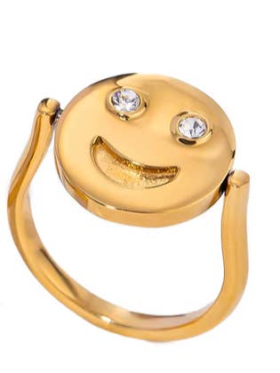 Smiley Face Flip - Stainless Steel Flip Ring- 14K Gold for wholesale by HoopLa