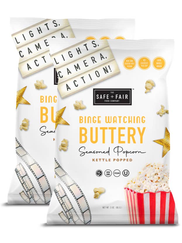 Binge Watching Buttery Seasoned Popcorn Pack for wholesale by The Safe + Fair Food Company
