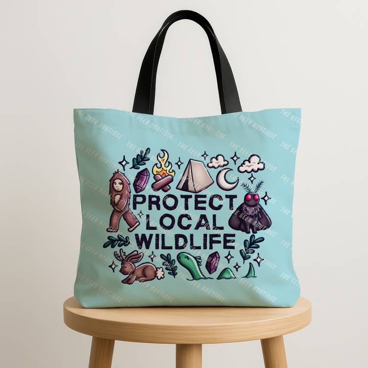 Protect Local Wildlife Cryptid Large Zipper Tote Bag for wholesale by The Geek Boutique