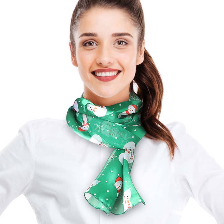Cube Enterprise - Wholesale Scarf - Women's - Snowflakes & Snowman Winter Theme Scarf - Silk Feeling Scarf