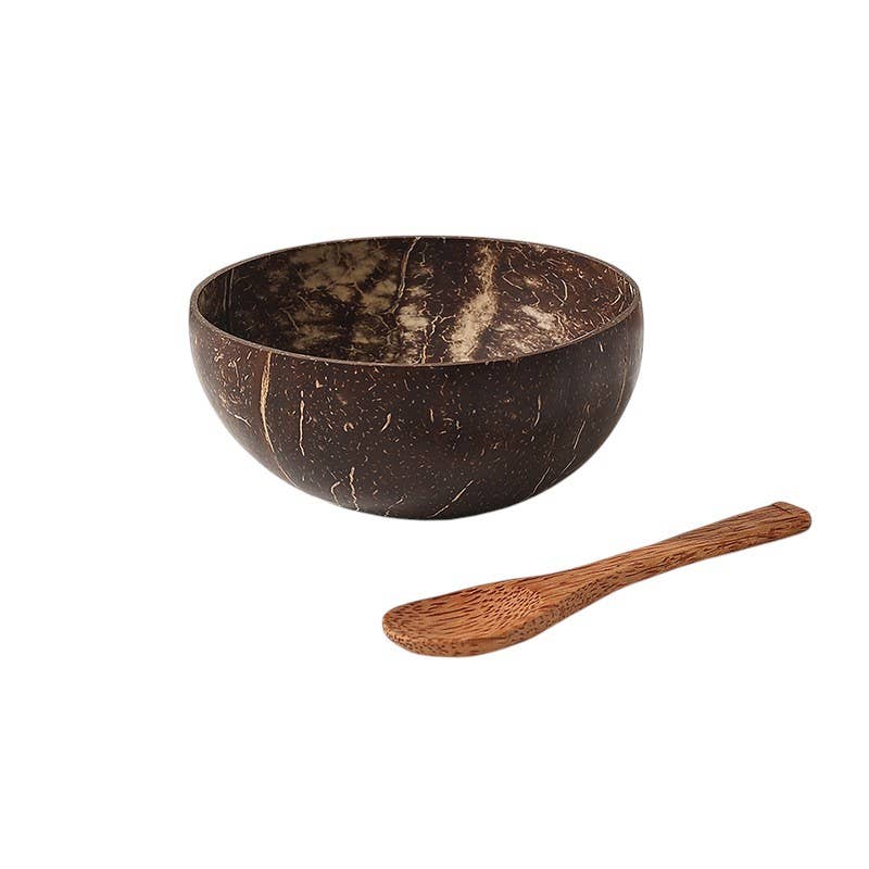 Homerely (We Cover All Import Duties) - Wholesale Serving Utensil - Natural Coconut Bowl & Bamboo Spoon Set4