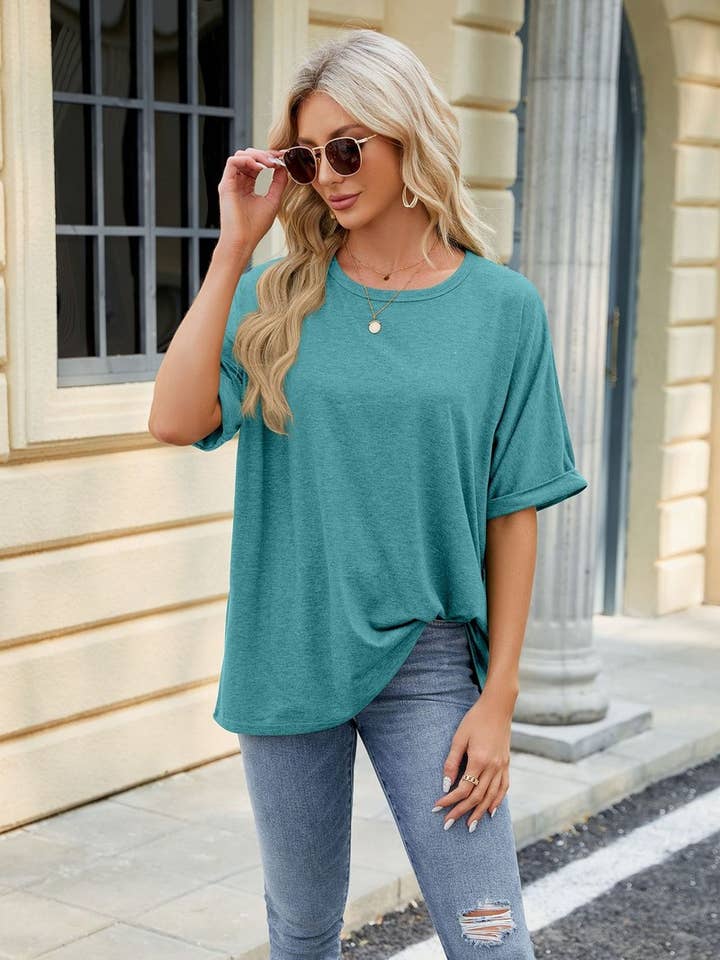 Lily Clothing - Wholesale T-Shirt - Women's - ROUND NECK SOLID COLOR SHORT SLEEVE LOOSE T SHIRT_CWTSTS02806