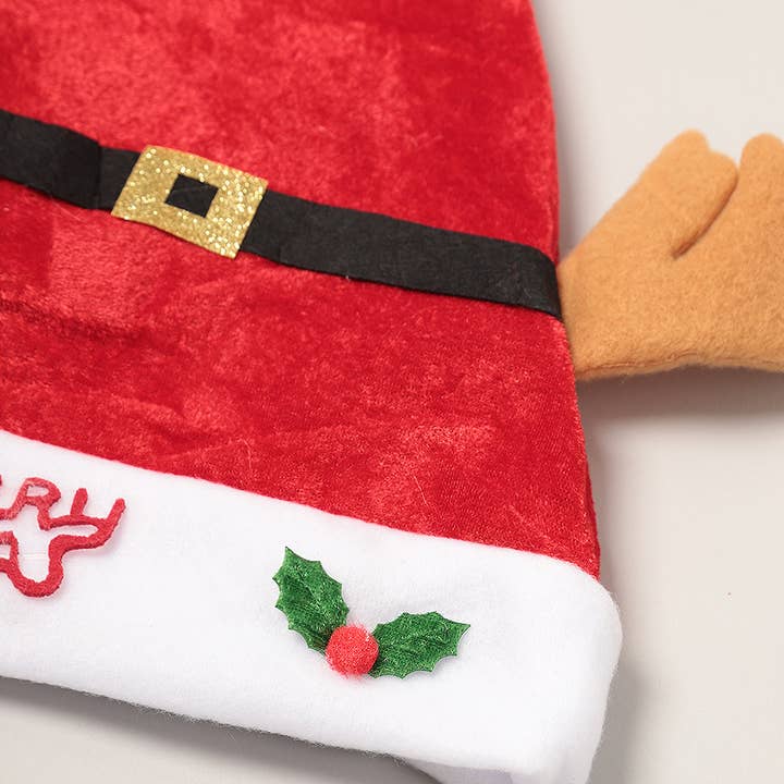 Red LED Light-Up Christmas Reindeer Santa Hat for wholesale on Faire2